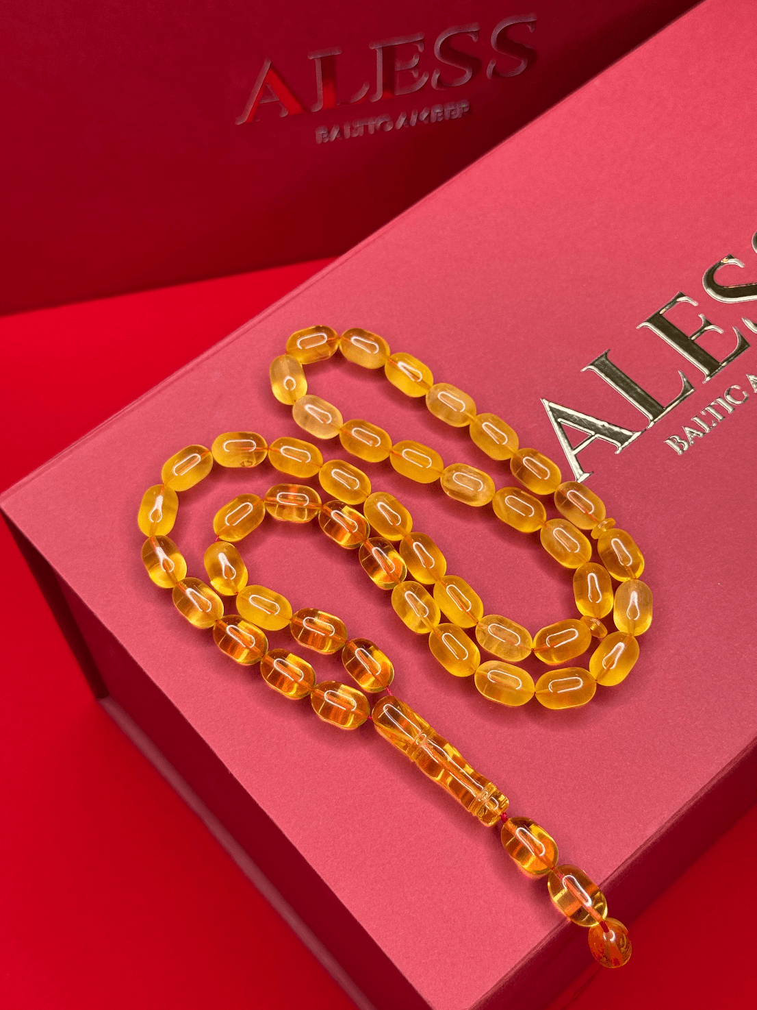 Honey Amber Barrel Rosary, 45 Beads, 13/8 mm, 31g - 1