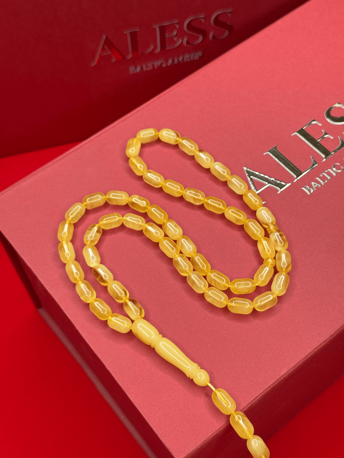 Honey Amber Barrel Rosary, 51 Beads, 11/6 mm, 22g - 1
