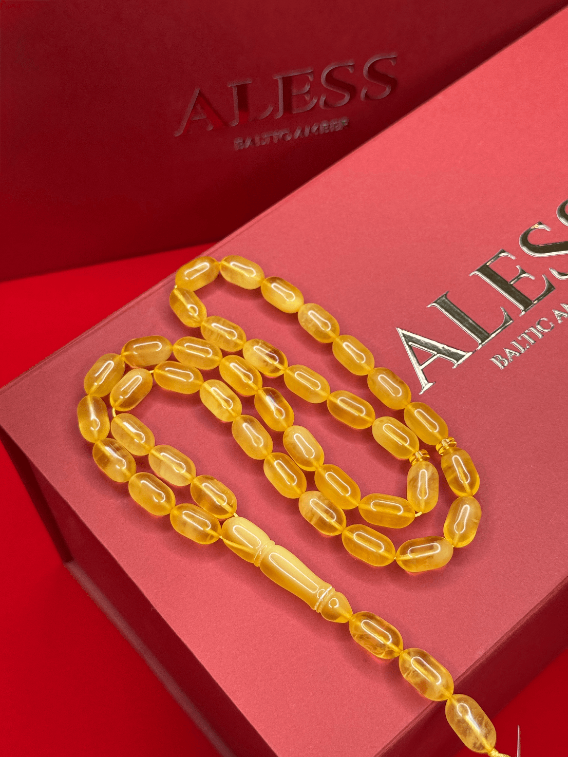 Honey Amber Barrel Rosary, 39 Beads, 16/9 mm, 38g - 1