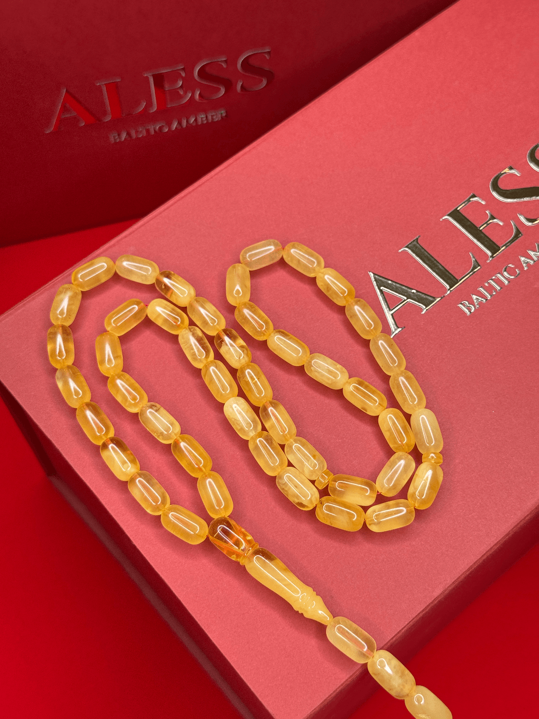 Honey Amber Barrel Rosary, 45 Beads, 14/8 mm, 34g - 1