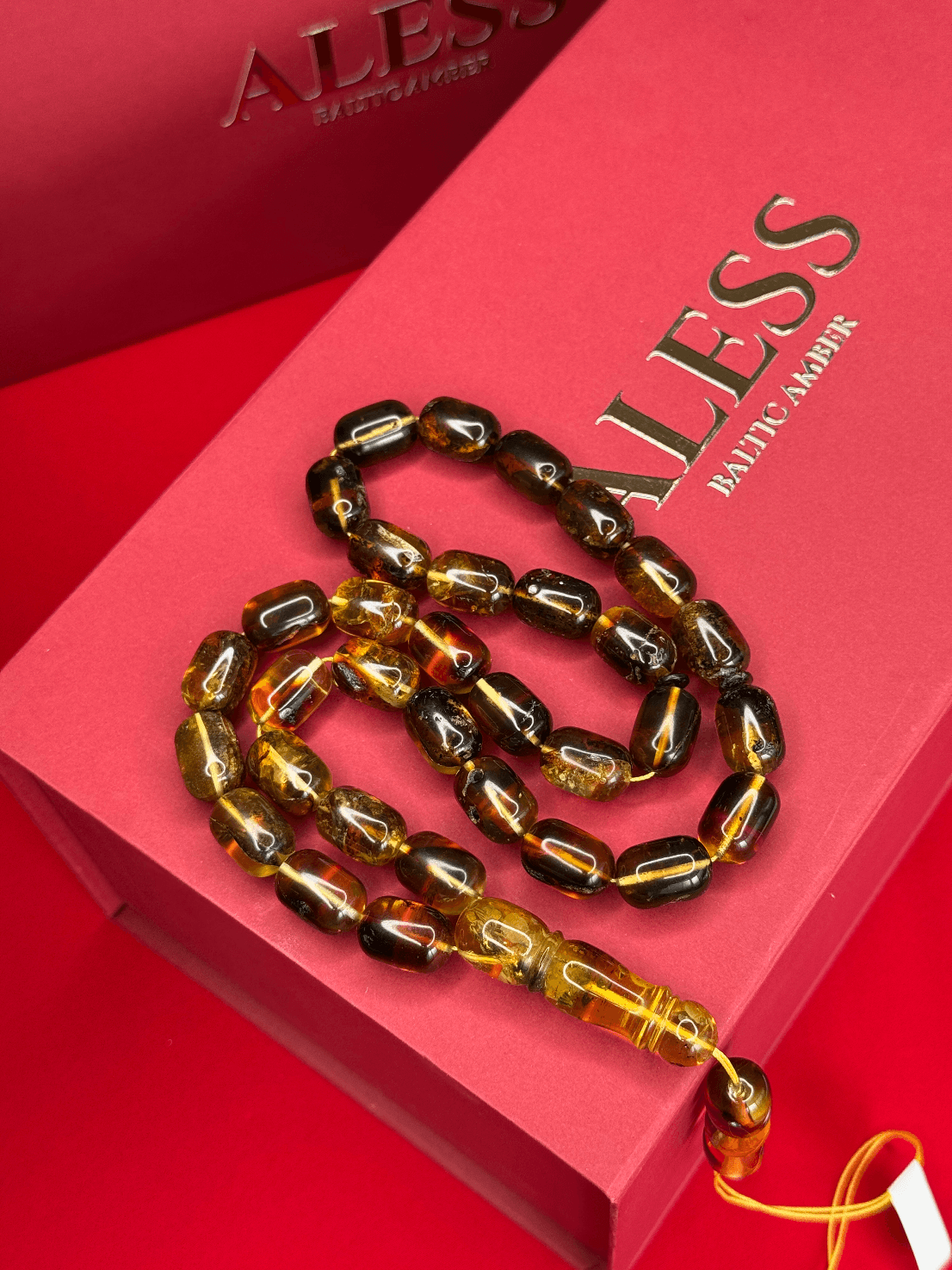 مسبحة كهرمان برميلية بشوائب طبيعية 33 خرزة، 17/12 مم، 70 غرام - 1