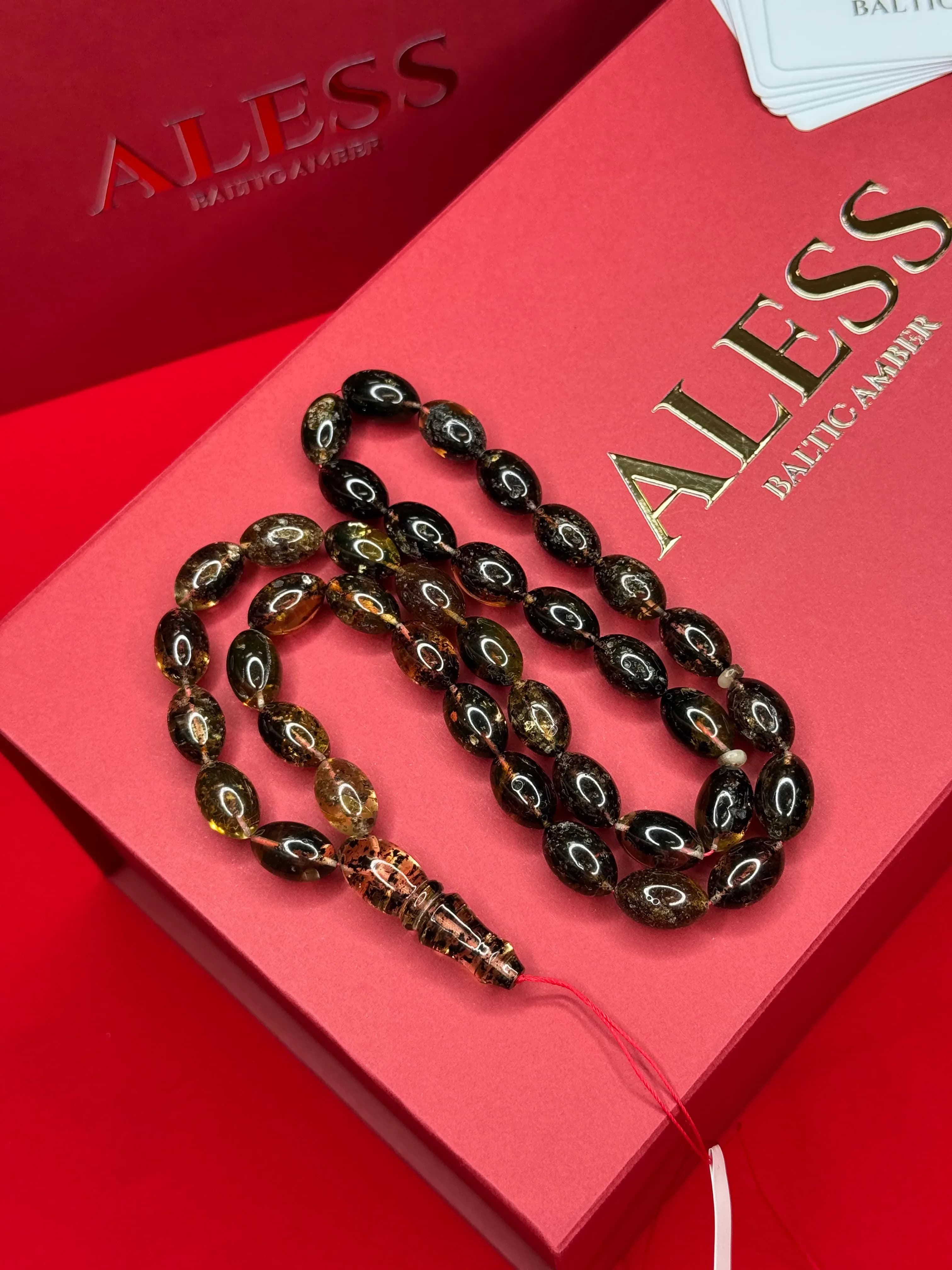 Black Amber Olive Rosary 39 Beads, 16/10mm, 41g - Baltic Amber - 1