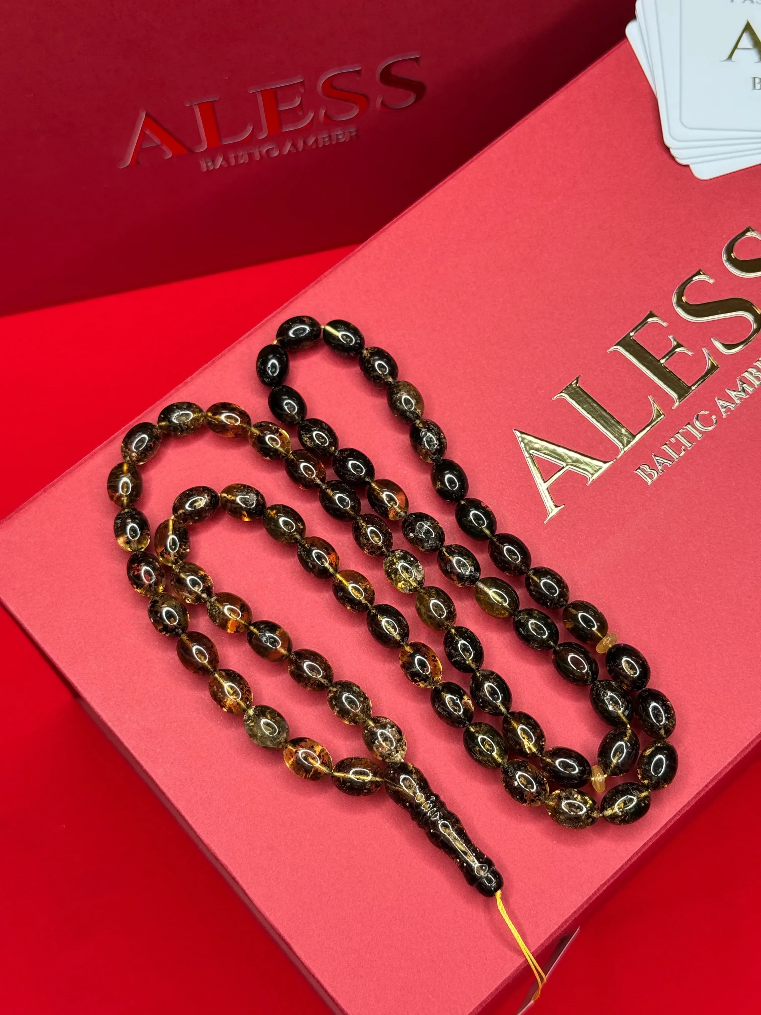 Black Amber Olive Rosary 39 Beads, 11/8 mm, 34g - 1