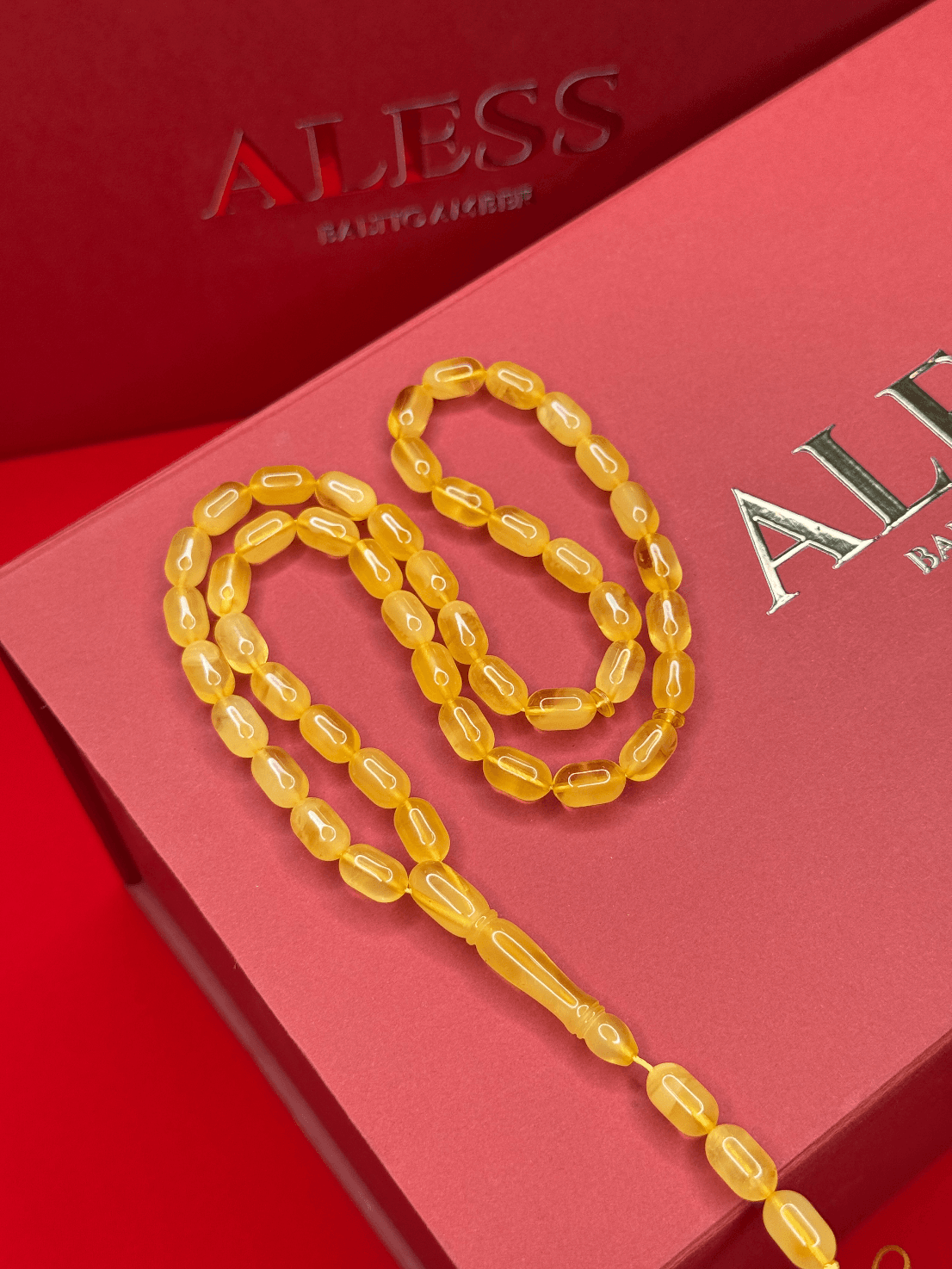 Honey Amber Barrel Rosary, 45 Beads, 11/6 mm, 19g - 1