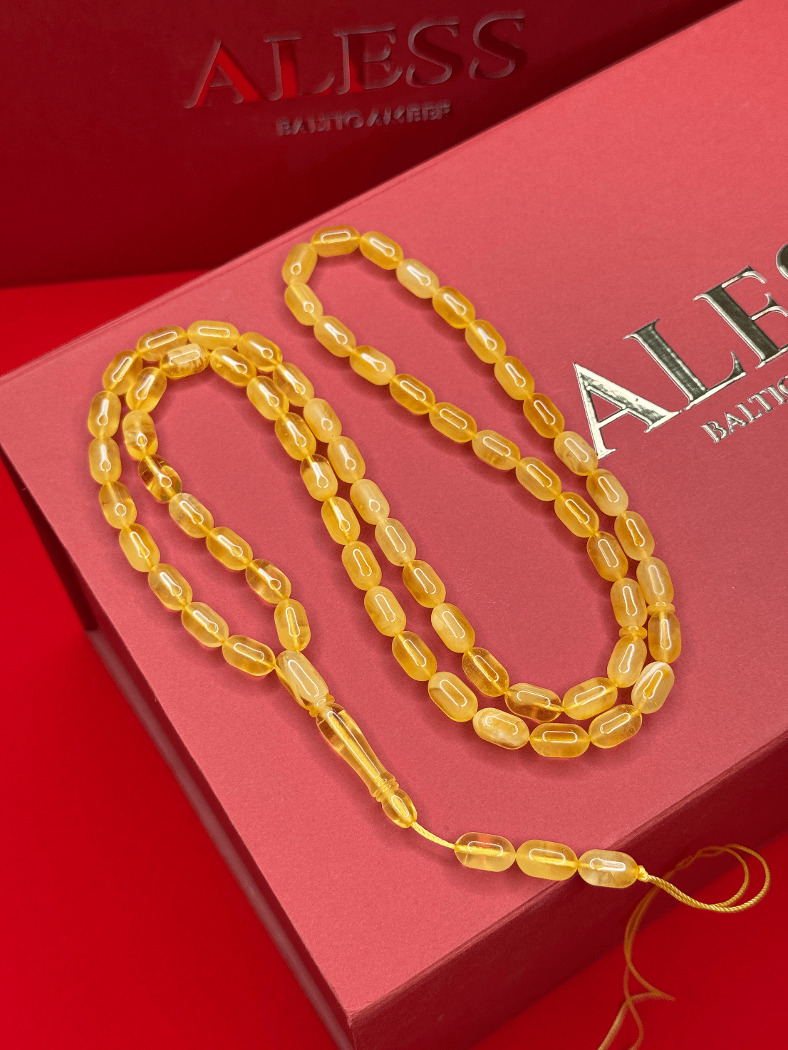 Honey Amber Barrel Rosary, 66 Beads, 11/6 mm, 23g - 1